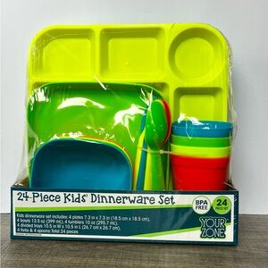 24-Piece Plastic Square Dinnerware Set for Kids with 4 Each Trays -NEW